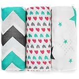 Swaddlebub 100% Organic Deluxe Bamboo Muslin Swaddle Blankets - Super Soft 3 Pack Swaddling Set - Baby Shower Gift