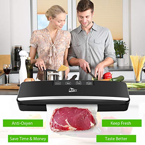 Uten Vacuum Sealer Machine, Automatic Food Sealer for Preservation with Air Suction Hose, Compact Design, Dry Moist Food Modes, Safety Certified, Led Indicator Lights - Black