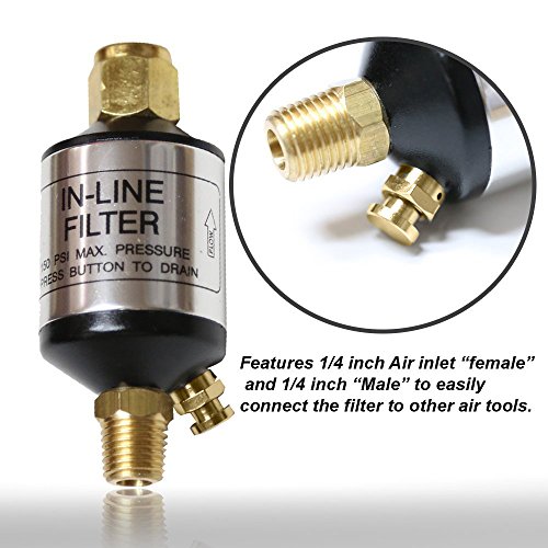 Jewboer 2-pack Oil Water Separator Filter for Air Compressor Spray Paint Gun Air Tools,Plasma Cuttersand Air Lines,1/4" NPT Inlet and Outlet,with Quick Connector