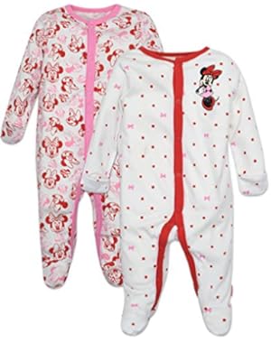 Minnie Mouse Footie Pajamas 2 Pack, White and Pink, Size 0-6 Months