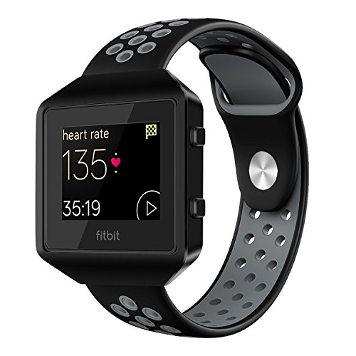 Fitbit Blaze Band Accessory, VODKE Silicone Breathable Replacement Band/Strap Frame Fitbit Blaze Men Women Large(Black+Gray+Black Frame)