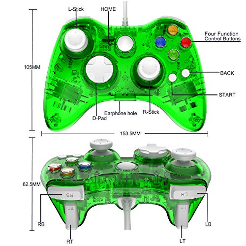 Wired 360 Controller Dual Vibrator Wired Gamepad Gaming Joypad, Green - PAWHITS