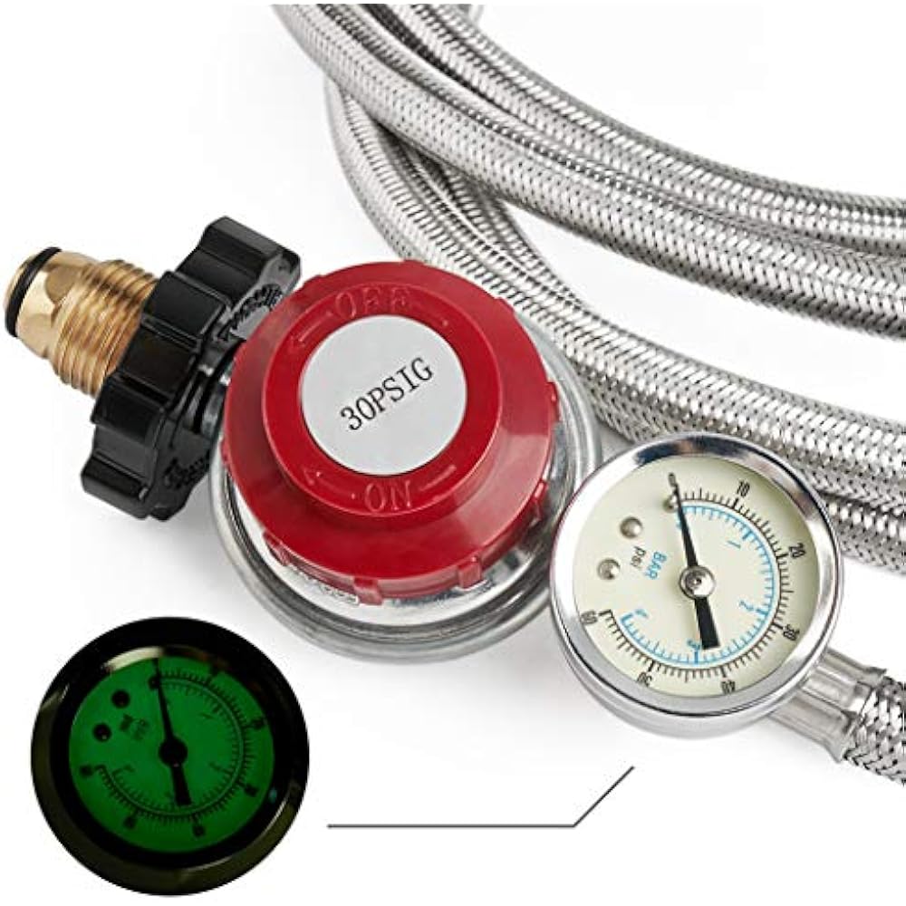 12 Foot 030 PSI High Pressure Adjustable Propane Regulator Gauge
