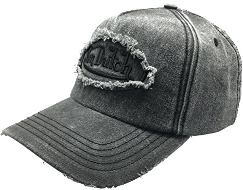 Von Dutch Dad Distressed Baseball Cap Vintage Style Patch Unreconstructed Cotton Adjustable (Black VDHT271)