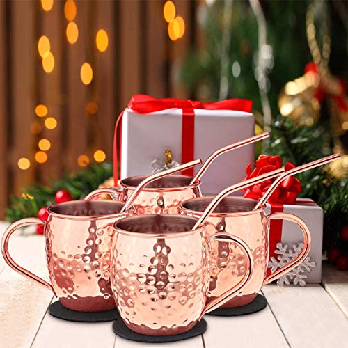 BABAN Moscow Mule Kupferbecher: Umfasst 4 x Becher 500ML, 4 x Untersetzer, 4 x Strohhalme, 2 x Shotglas 60ML in… – Bild 7