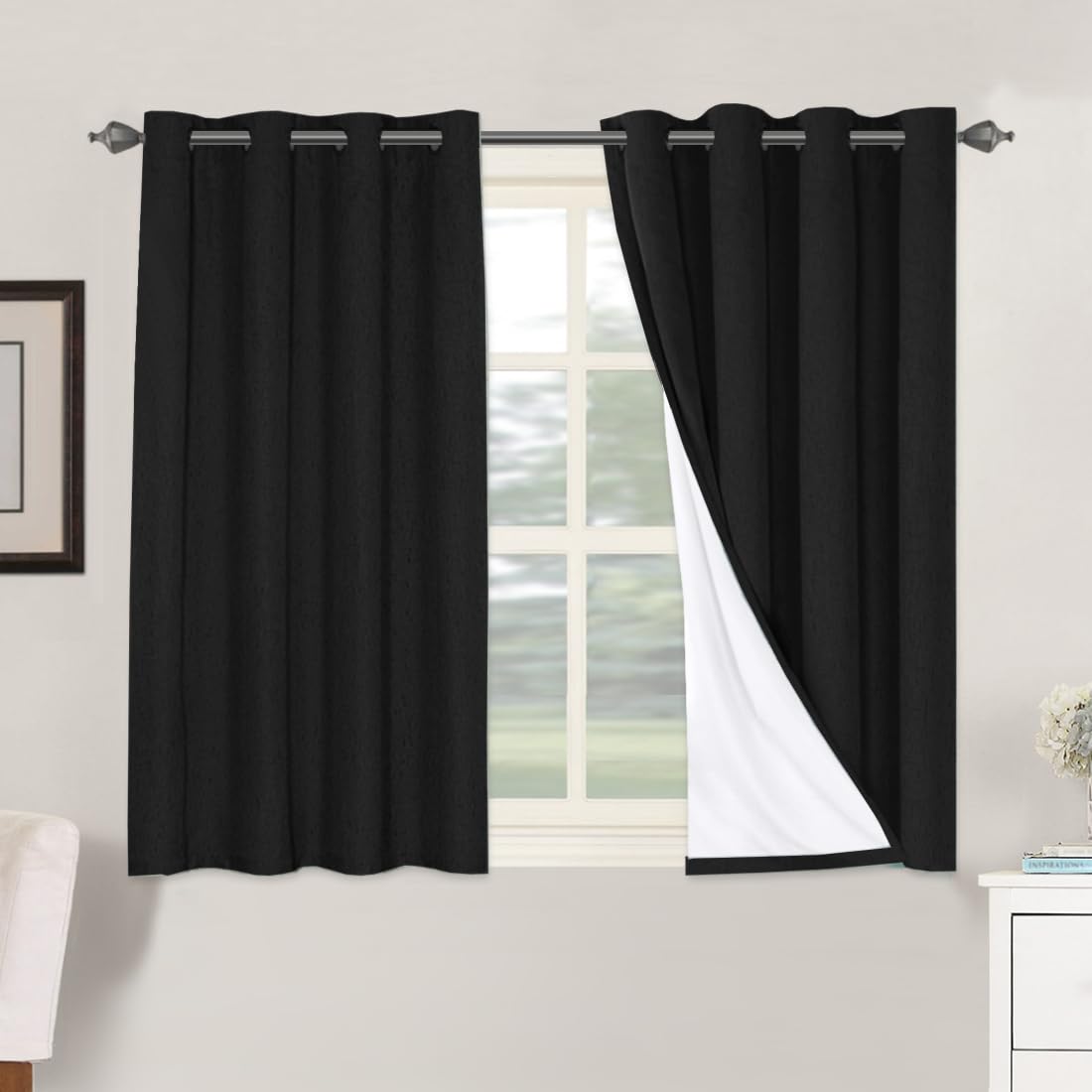 H.VERSAILTEX Linen Blackout Curtains 84 Inches Long 100% Absolutely Blackout Thermal Insulated Textured Linen Look Curtain Draperies Anti-Rust Grommet, Energy Saving with White Liner, 2 Panels, Taupe