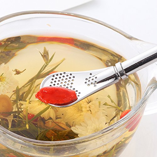 Buyer Star 8 Pcs Spoon Straws, 4 Color Tea Filter Colander Reusable Drinking Straws Long Barware Strainer Stirring Steel Spoon Tea Infuser, Length 6.22"