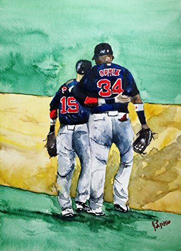 DAVID ORTIZ, Watercolor Print, Red Sox Painting, , Watercolor Print ORIGINAL - Open Edition "Big Pap" David Ortiz-Dustin PedroiaTitle: "David Ortiz, Dustin Pedroia"