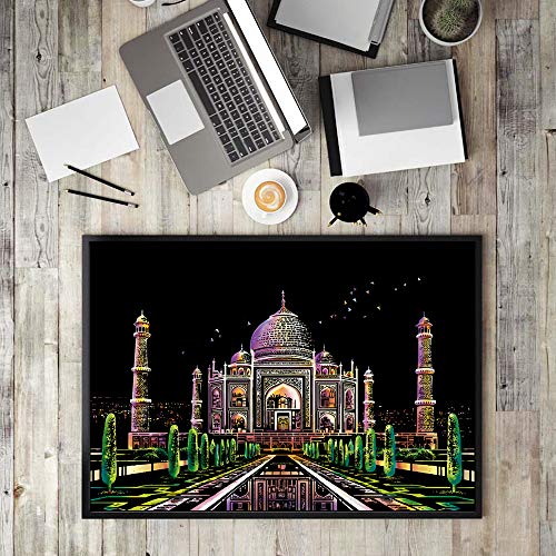 Scratch Art Rainbow Painting Paper, Sketch Pad DIY Night View Scratchboard for Kids & Adults, Engraving Art & Craft Set, Scratch Painting Creative Gift, 16'' x 11.2'' with 3 Tools (Taj Mahal-India)