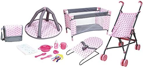 16" Deluxe Nursery Doll Playset - Umbrella Stroller, Travel Bed, Play Gym, Bouncer, Bag, Diaper and 7 extra accessories. DOLL IS NOT INCLUDED!