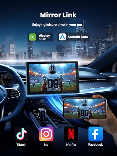 9" Wireless Apple Carplay Screen for Car, Portable Car Play Screen for Car & Android Auto, 4K Dash Cam, 1080p Backup Camera, GPS Navigation, Car Audio Receivers Mirror Link, Bluetooth, FM, Siri