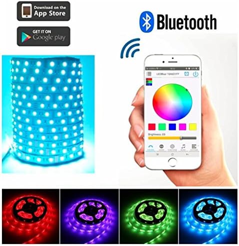 HJD App Strip Light, Bluetooth Smart Phone APP Controlled Light Strip Kit 5M 300 Leds 5050 Waterproof IP65 Strip Lights for Home Bedroom