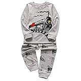 Kaicran Long Sleeve Cartoon Train Print Tops Pants