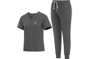 Eadflie Medical Scrubs Set for Women - Classic V-Neck Top & Jogger Pants with Stretch Nursing Uniform Scrub Suit