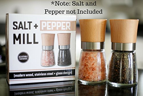 Willow & Everett Salt and Pepper Shakers - Wood Salt and Pepper Grinder Set with Adjustable Coarseness - Salt and Pepper Mill Pair - Spice Grinder
