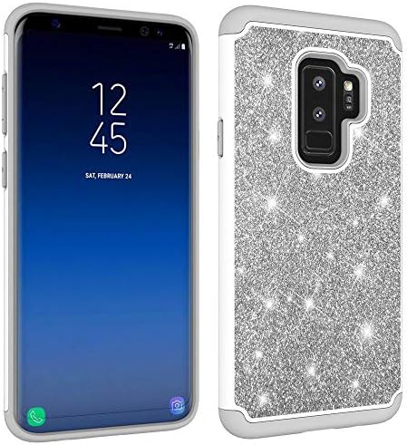 NVWA Compatible Samsung Galaxy S8 Plus Case, S8+ Case [Heavy Duty] Tough Dual Layer 2 in 1 Rugged Rubber Silicone Hybrid Hard Plastic Soft TPU Back Protective Cover Glitter Powder Bling - Gray
