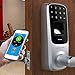 3 Pack - Ultraloq UL3 Bluetooth Enabled Biometric Fingerprint and Touchscreen Smart Lever Locks. Satin Nickel “Smart Phone not included”
