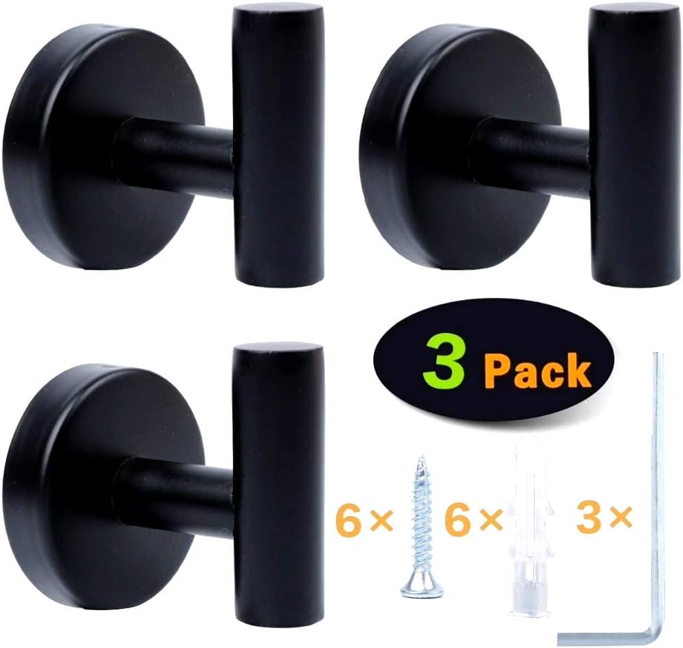 Belerry [3 Pack] 2.2 Inch Bathroom Towel Hooks, Brushed Nickel SUS 304 Stainless Steel Wall Hooks, Matte Black Coat Hooks, Robe Hooks, Modern Hooks for Bathroom/Kitchen/Closet/Bedroom Hotel-Black - - 