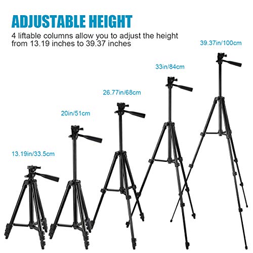 Phone Tripod, 40” Extendable Max Load 6.6Lbs Lightweight Aluminum Travel Video Tripod Stand with Cell Phone Mount Holder & 1/4\