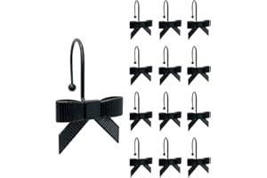 LUXAPE 12PCS Decorative Bow Shower Curtain Hooks, Bow Knot Curtain Hooks Shower Rings for Bathroom Room Nursery Art Decors (Bow Knot) (Black)