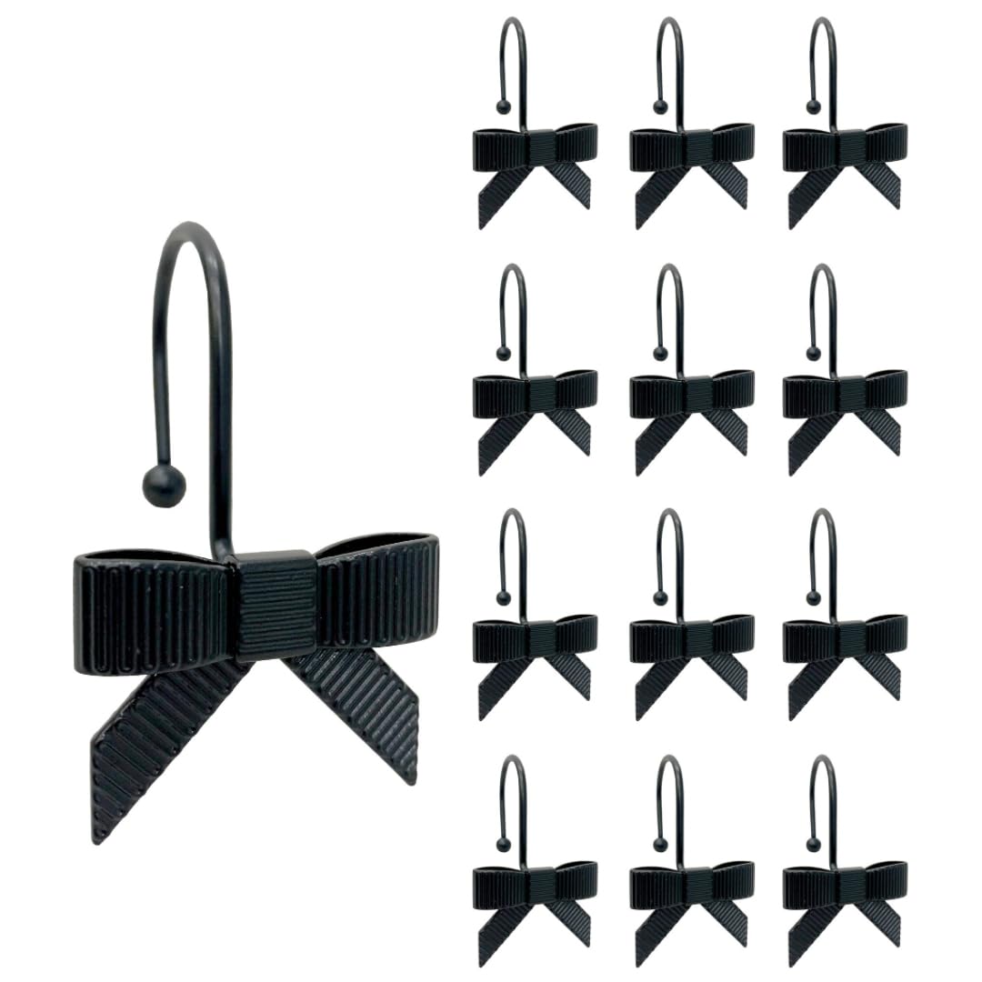 Photo 1 of 12PCS Decorative Bow Shower Curtain Hooks, Bow Knot Curtain Hooks Shower Rings for Bathroom Room Nursery Art Decors (Bow Knot) (Black)