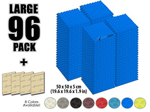 Arrowzoom New 96 Pack of (19.6 in X 19.6 in X 1.9 in) Soundproofing Insulation Pyramid Acoustic Wall Foam Padding Studio Foam Tiles AZ1034 (BLUE)