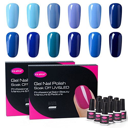CLAVUZ Gel Polish Kit 12pcs Soak Off Blue Nail Polish Salon Beauty Nail Art Manicure New Starter Gift Set