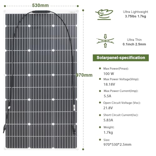 100W Solar Panel 18V Flexible Monocrystalline Solar Module Lightweight for External Charging Top of the Range for Car