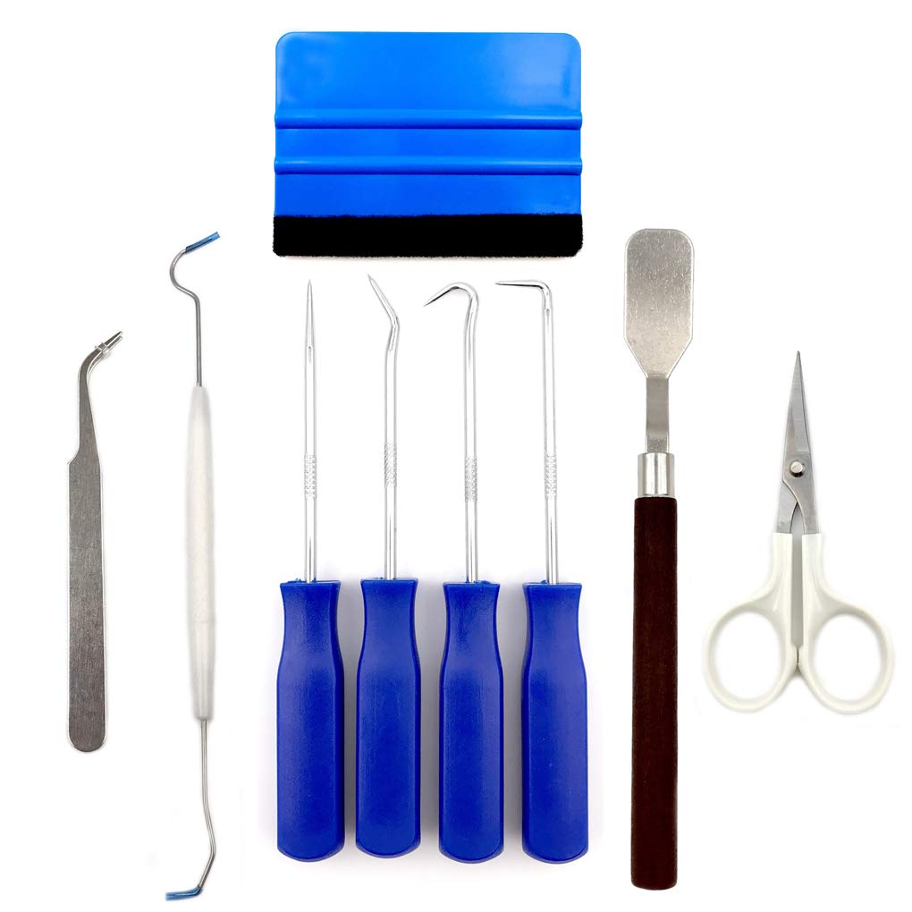 wolovo Pack of 9pcs DIY Craft Vinyl Weeding Tools, Stainless Steel Precision Vinyl Weeder Cutter Tool for Silhouette, HTV, Cameos, Lettering, Including Scissor Tweezers Weeders Scraper Spatula