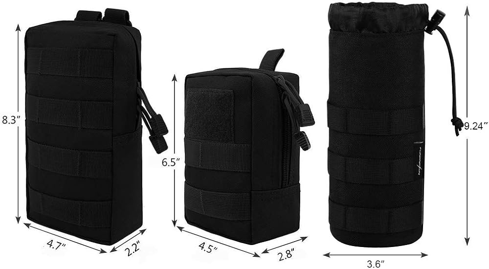 FUNANASUN 2 Pack Molle Pouches - Tactical Compact Water-Resistant EDC Pouch (2 Pack-Black + Water Bottle Pouch) : Sports & Outdoors