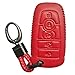 Hand Sewing Red Leather Key Cover Fob Case Protector Jacket Remote Bag for 2022 2023 2024 Ford Fusion F250 F350 F450 F550 Edge 2018 2019 2020 Explorer Expedition 2021 Lincoln Nautilus 5 Buttons