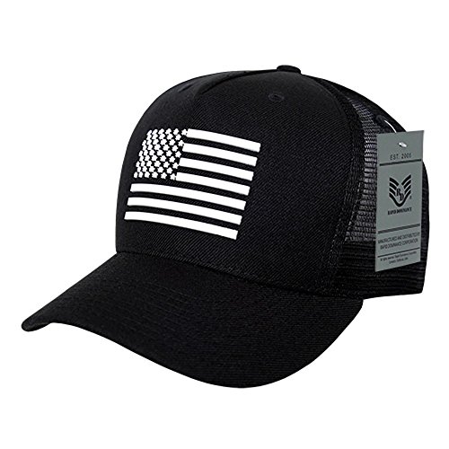 USA US American Rubber Flag 5 Panel Mesh Trucker Snapback Baseball Hat Cap (Black)
