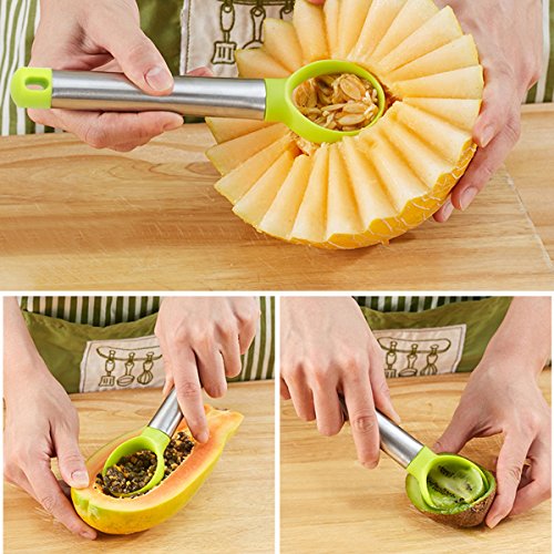 Xcellent Global Melon Baller Fruit Scoop Carving Knife 3 Piece Set Stainless Steel for Fruit Slicer Dig Pulp Separator HG204 - Thumbnail 3