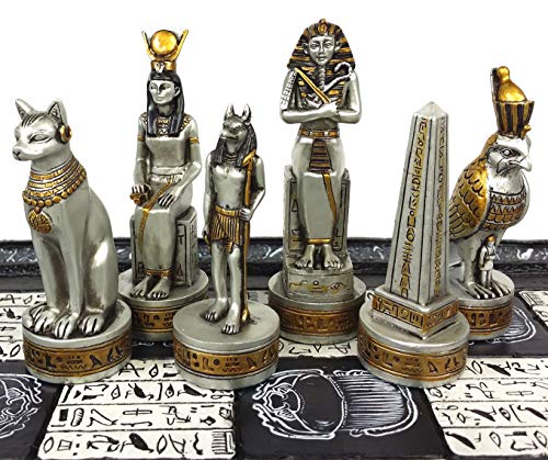 Egyptian Anubis Anubis Chess Men Set Black Silver And Gold - NO Board