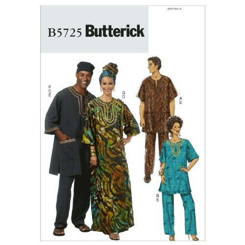 Butterick Patterns B5725 Misses'/Men's Tunic, Caftan, Pants, Hat and Head Wrap, Size XM (SML-MED-LRG)