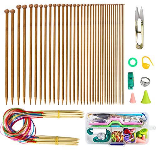 LINGSFIRE Knitting Needles Set, Weaving Tools Knitting Kits 18 Pairs 18 Sizes Bamboo Circular Knitting Needles Colored Tube 36 Pcs 18 Size Single Pointed Bamboo Knitting Needles 2.0 mm-10.0 mm (Set 1) - Thumbnail 7