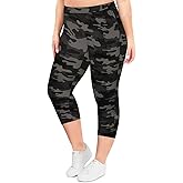 TIYOMI Plus Size Women's Black Grey Camo Curvy Fit Leggings 2X Knee-Length Athletic Capri Tummy Control Capris Stretchy High Waist 3/4 Leggings Workout Capris 2XL 18W 20W