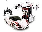 White Devil RC Toy Transforming Robot Remote Control (27 MHz) Car with One Button Transformation, Realistic Engine Sounds and 360 Speed Drifting 1:14 Scale (White)