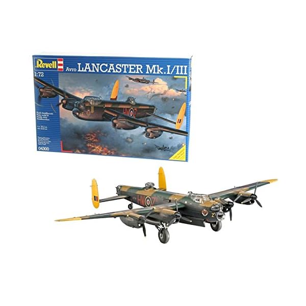 Revell REV-04300 Flugzeugbomber Avro Lancaster Mk.I/III, Flugzeugmodellbausatz 1:72, 29,5 cm/42,8cm Royal Air Force (RAF) Modelmaking, unlackiert