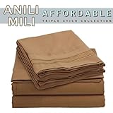 Anili Mili's Triple Stitch Embroidery Affordable 4 PC Bed Sheet Set - King Size, Light Brown
