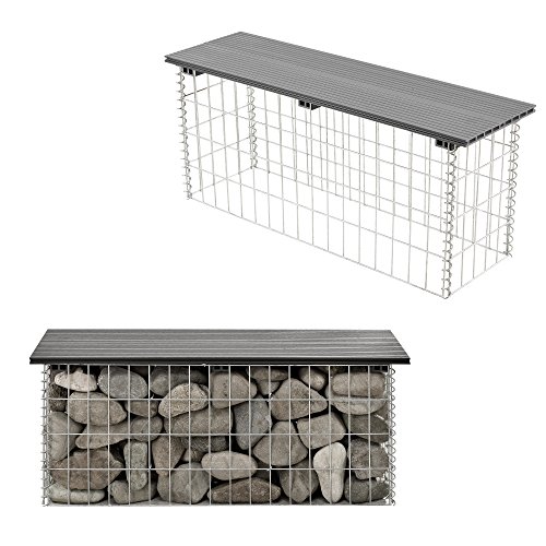 pro.tec WPC Gabionenbank Witterungsbeständig Gartenbank 100x45x30cm Grau Gabione Sitzbank Bank – Bild 3