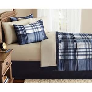 Amazon.com: Mainstays Indigo Plaid Bed-in-a-Bag Complete