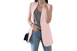 IDEALSANXUN Womens Long Vest Sleeveless Blazer Dressy Spring Summer Suit Jackets