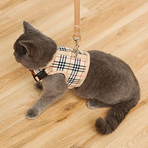 WZPB Cat Harness and Leash Set- Adjustable Soft Mesh Cat Harness for Walking Escape Proof (S, Beige)