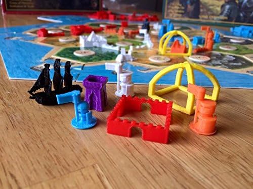 Ten Talents Trading Build3D Replacement Pieces for Settlers of Catan Cities and Knights Expansion - 4 Player Set - Chinese - Egpytian - Roman - Incan - Plus Metropolis, Merchant, and Barbarian Ship