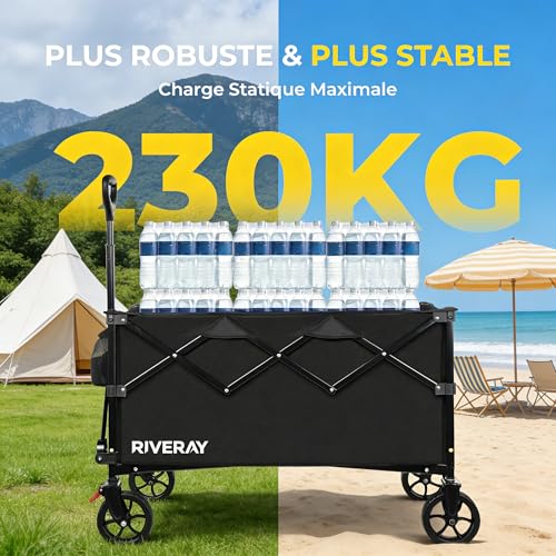 RIVERAY Foldable All Terrain Trolley 300L 230kg, Beach Trolley with Brakes, Removable Canvas, Large Volume XXXL for Camping, Garden, Fishing, Transport, Picnic
