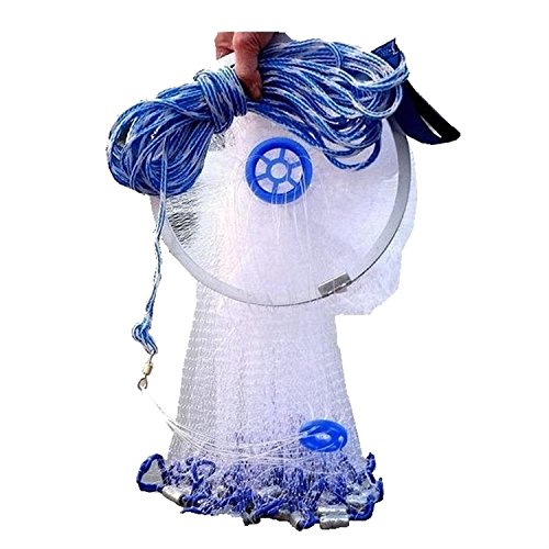 EASY BIG American Fishing Nets Cast Net with Aluminum Frisbee for Bait Trap Fish Dia:7.8ft/9.8ft/11.8ft/13.7ft, 0.8inch Mesh Size