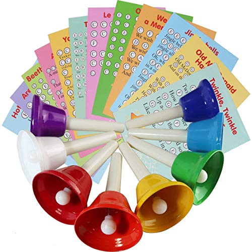 Musical HandBells For Children, Adult, Seniors 8 Note ColorCoded Diatonic Metal Hand Bells