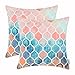 CaliTime Throw Pillow Covers Pack of 2 Cozy Colorful Geometric Trellis Chain Accents Manual Hand Painted Decorative Cushion Cases for Couch Bed Sofa Farmhouse 20 X 20 Inches Main Peach Teal Orange