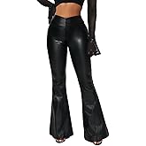HAWILAND Leather Flare Pants for Women High Waisted Faux Leather Black Bell Bottoms Pleather Leggings